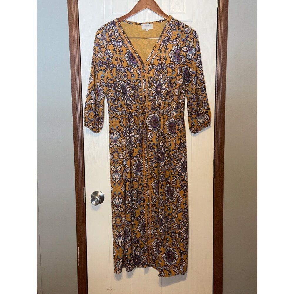EVERLY Mustard/Tan‎ Floral Midi Dress Size S
